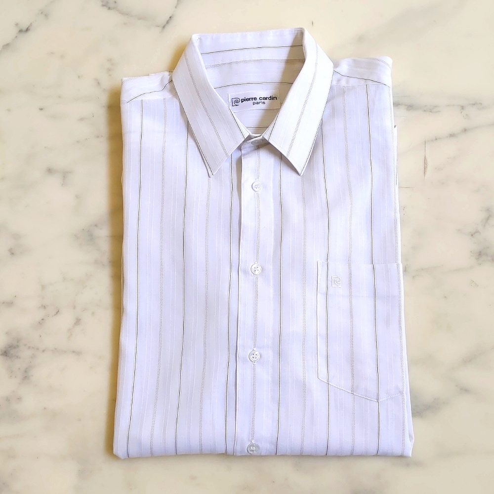 Pierre Cardin Men's Dress Shirt with embroidered logo and multi color stripes.
